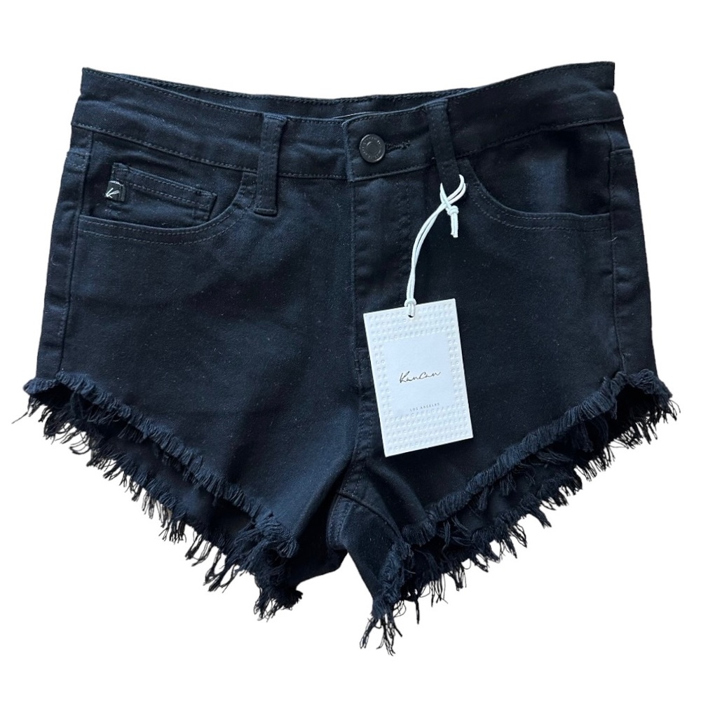 Kancan Black Frayed Raw Hem Cutoff Style Shorts Size 3/25 NWT